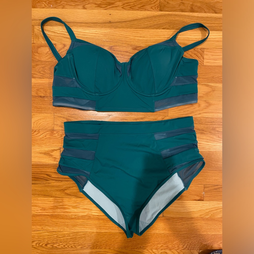 Adore Me 2-piece bathing suit with mesh side detail. Worn once and laundered